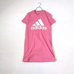 【adidas/アディダス】ビックロゴプリント半袖ワンピース『L』ピンク　綿のサムネイル