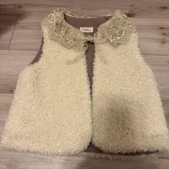 ボアベスト クリーム色 レース襟　韓国服　130サイズ
