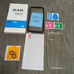 iPhone15用 ガラス.レンズ保護フィルム ＆ クリアケース セット