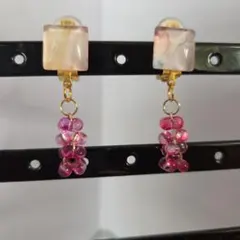 新品未使用レジンカボションファルファーレビーズタッセルイヤリング④　風魔の杏里作