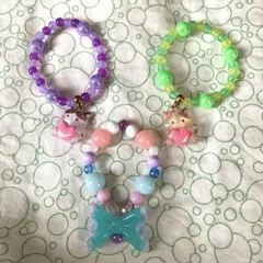 猫チャーム付きビーズブレスレット2個♡リボン