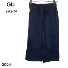 GU　ジーユー　スカート　ロング　Ｍ　ネイビー　ウエストゴム　おしゃれ