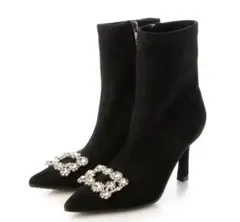 新品スエード 韓国 ショートブーツ 人気 ブラック 黒 美脚キレイめ