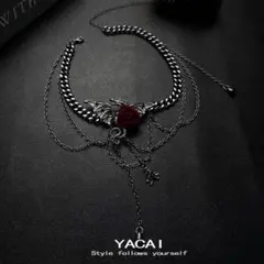 ゴシックドラゴン翼 バラ チョーカー ネックレス