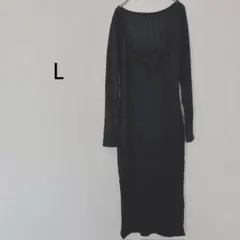 SHEIN 【L】ブラック ニットワンピース スリット入り