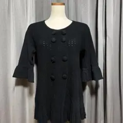 JUICY COUTURE ニット カーディガン ブラック 五分袖 フリル