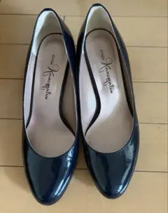 銀座かねまつ23.５cm ネイビー ウェッジヒール