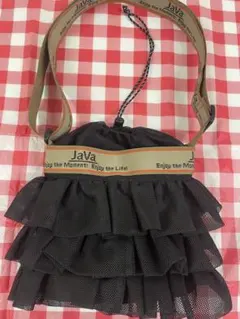 java フリルショルダーバック　黒　美品　巾着メッシュタイプ　しっかりした素材のサムネイル