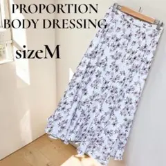 プロポーションボディドレッシング ドローイングフラワーイレヘムスカート 花柄 白のサムネイル