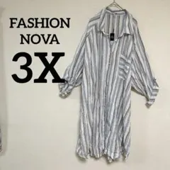 FASHION NOVA 【3X】ストライプ シャツワンピース ロング丈