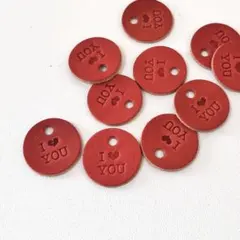 ＊I ❤︎ YOU＊　レッド　丸型　革タグ　ハンドメイド　素材　10枚