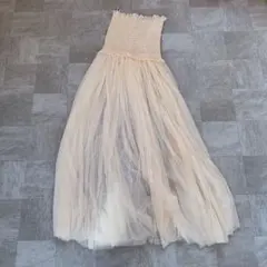 【未使用】チュールベアトップ ボリュームフレアロング ビスチェワンピース