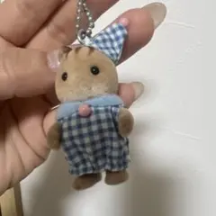 シルバニアファミリー 人形本体 青と白のチェック柄　キーホルダー
