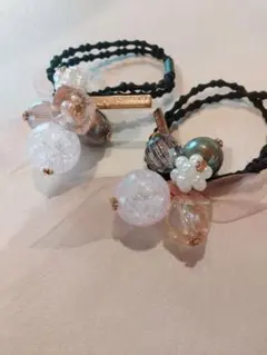 【新品・未使用】ビーズリボンヘアゴム2個セット
