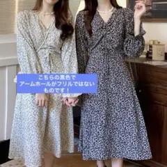 Hotping フロントギャザー小花柄Vネックロングワンピース XL相当