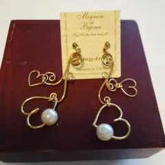 ハート型パール付きピアス 約4cm