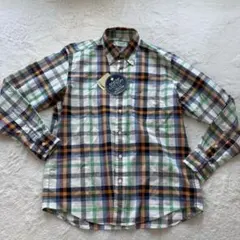 新品未使用タグ付き　クロコダイル 長袖シャツ　チェック　M 白　緑　オレンジ