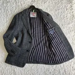 ◎美品 ハリスツイード クルミボタンジャケット チェック柄 裏地デザイン L