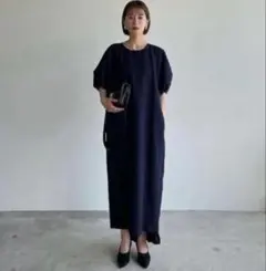 美品】CLANE クラネ ランタンスリーブフレアワンピース オレンジ