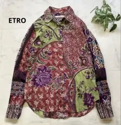 ETRO 長袖ブラウス Lサイズ シルク100% 花柄 ブラック パープル ETRO 長袖ブラウス Lサイズ シルク100% 花柄 ブラック パープル