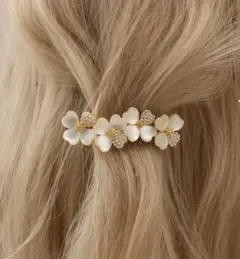 【即日〜翌日発送】フラワーヘアピン・バレッタ　上品　パール　ホワイト　*h5