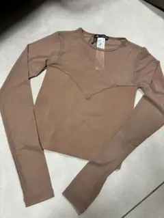 zara ピンクベージュ 長袖トップス 切り替え ヨガ ピラティス