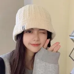 帽子　レディース　バケハ　ニット帽　ニットキャップ　ケーブル編み　ベージュ