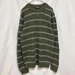 エクスプレス ボーダー ニット クルーネック 長袖 【XS】 緑 綿 カジュアルのサムネイル