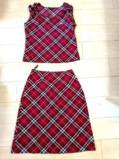 バーバリーブルーレーベル ノバチェック フリル キャミソール レッド