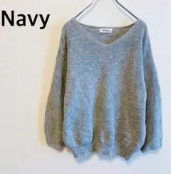【Navy】のグレーなニットセーターVネック秋冬カジュアル、送料無料