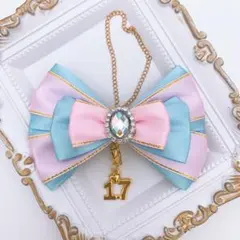 推し活♡ グループカラーリボン１７チャーム ♡ブルー×ピンク ★ハンドメイド