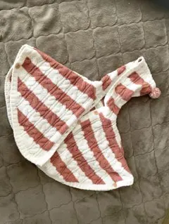 フード付きポンチョ 80-90cm 白とオレンジのストライプ