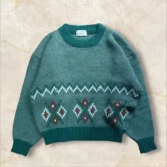ニット セーター グリーン トップス メンズ レディース 長袖 ノルディック柄