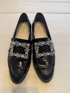【美品】ラウナレア　ビジュー付き黒ローファー 22.0cm