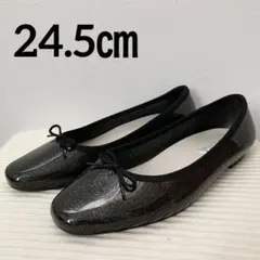 ✨TEMPERATE ブラック 黒 グリッター フラットシューズ 軽量 リボン