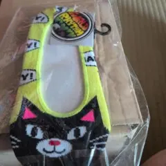 レディース 靴下 猫柄 ネオンイエロー