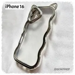 iPhone16用 猫耳メタリックケース シルバー