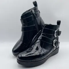 美品✨フィットフロップ エナメル ダブルバックル ショートブーツ 黒 UK4