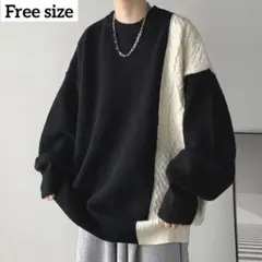 ニット セーター バイカラー　トップス ケーブル編み　プルオーバー　ユニセックス