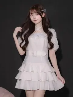 pium ティアードフリルミニワンピース ホワイト デニム ワンピース