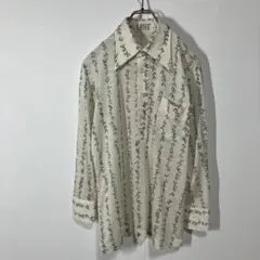 ヴィンテージ　パターン柄　レトロ　ポケット　透け感　天竺　長袖ポロシャツ　古着