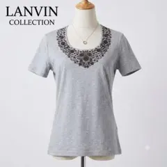 美品 LANVIN COLLECTION 花刺繍 半袖Tシャツ グレー 日本製のサムネイル