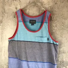 A4289古着　タンクトップ　ボーダー　ノースリーブ　カットオフ　90s Y2K