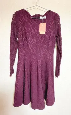 Yoco バーガンディ レースワンピース 長袖