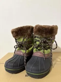 子供用スノーブーツ◆21.0㎝◆グリーン×ブラウン