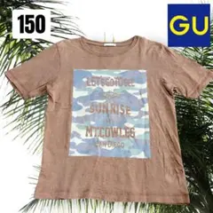 GU 綿100% 半袖Tシャツ 150 迷彩 ロゴ プリント トップス 男女