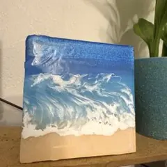 海の波のアートコースターエアプランツオブジェにも◎約10cmx10cm