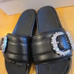 JIMMY CHOO クリスタルバックル サンダル ブラックのサムネイル