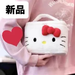 新品タグ付 キティ メイクコスメポーチ 大きい大きめハンドバッグリボン白ホワイト