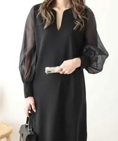 SHEPP キーネック シアースリーブ きれいめワンピース